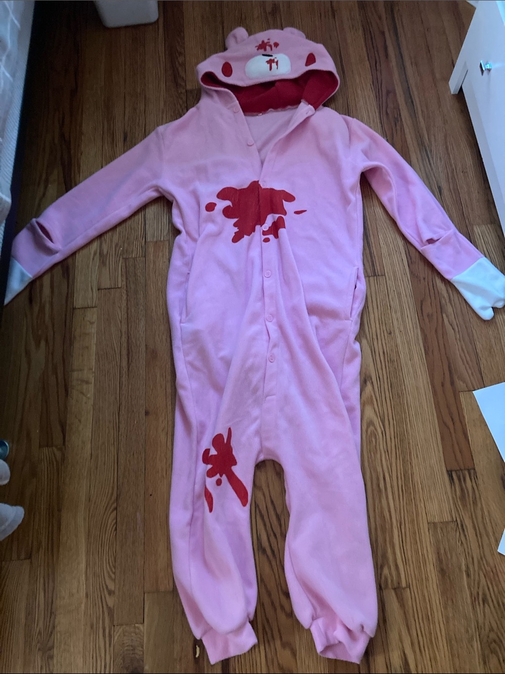 Hot Topic Pink Hooded Blood-Splash Onesie Jumpsuit
